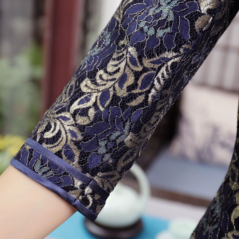 3/4-Sleeve Lace Maxi Cheongsam