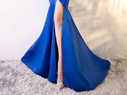 Strapless Ruffle Trim Side Slit Evening Gown
