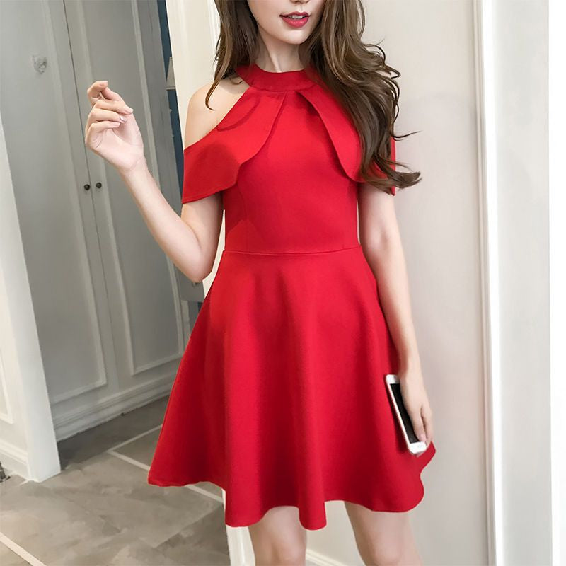 Cold Shoulder Short-Sleeve Cocktail Dress