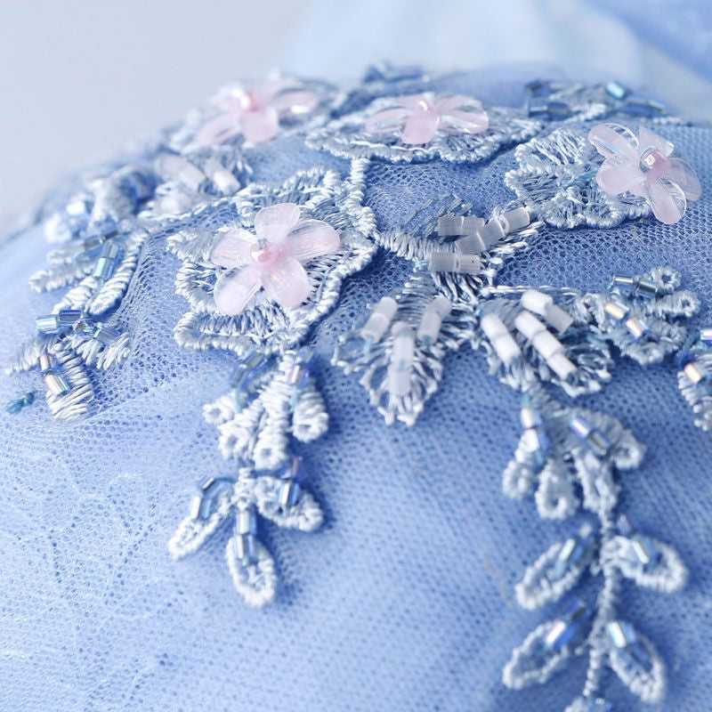 Flower Embroidered Sleeveless Evening Gown