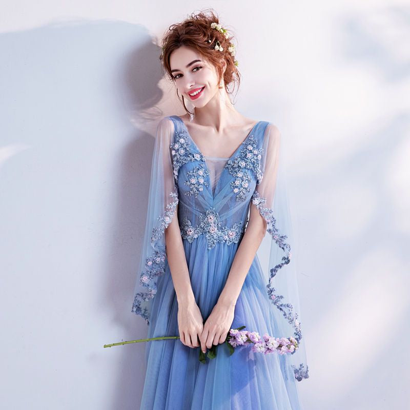 Flower Embroidered Sleeveless Evening Gown