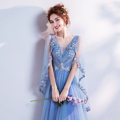 Flower Embroidered Sleeveless Evening Gown