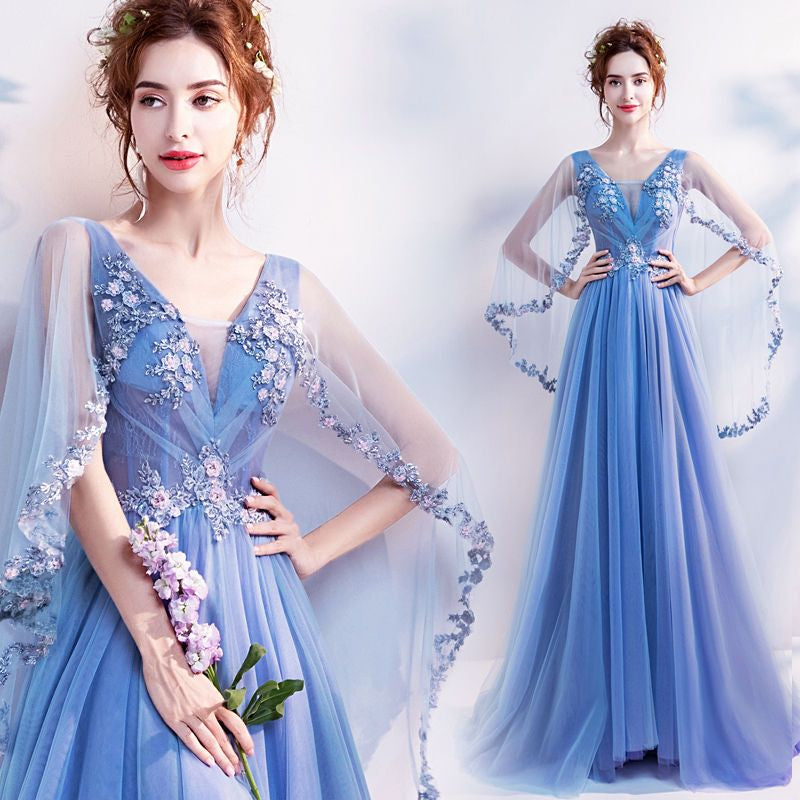 Flower Embroidered Sleeveless Evening Gown