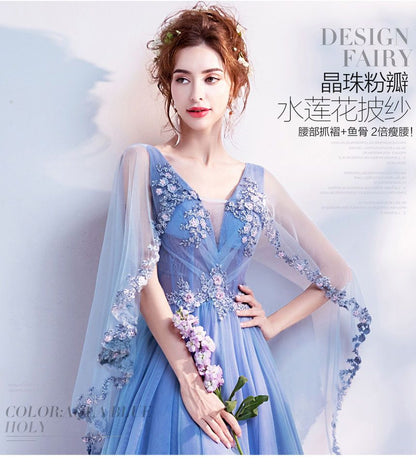 Flower Embroidered Sleeveless Evening Gown