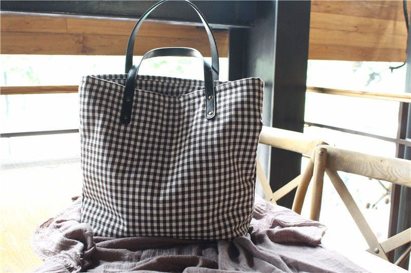 Shopper-Tasche aus Canvas mit Karomuster