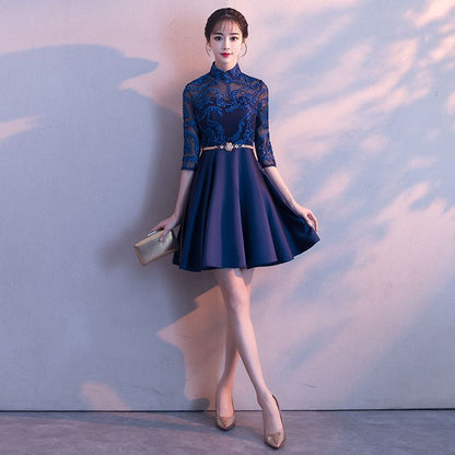 Lace Panel Elbow Sleeve Bridesmaid Dress