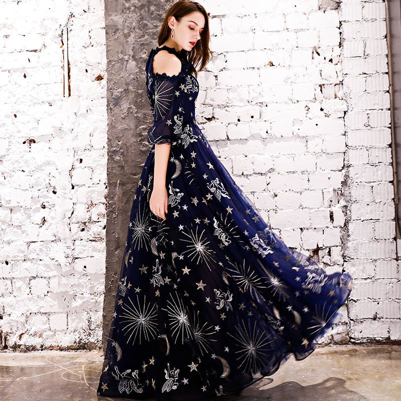 Cold Shoulder Embroidered Evening Gown