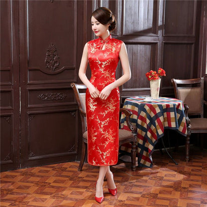 Sleeveless Jacquard Midi Qipao