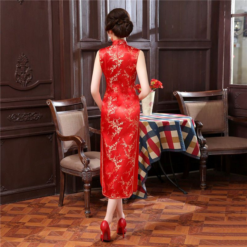 Sleeveless Jacquard Midi Qipao