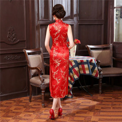 Sleeveless Jacquard Midi Qipao