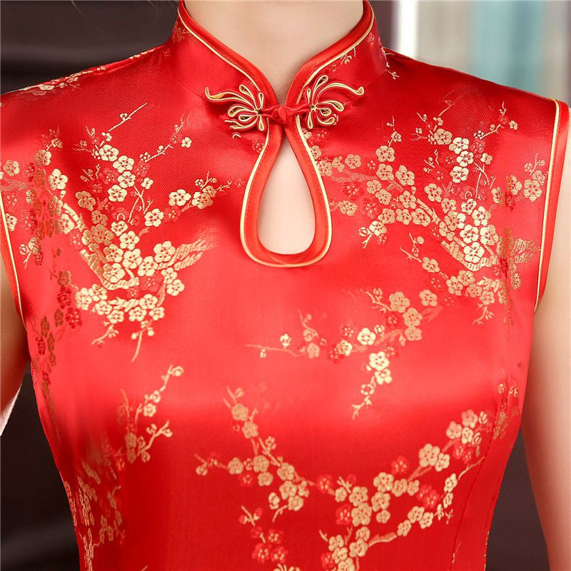 Sleeveless Jacquard Midi Qipao
