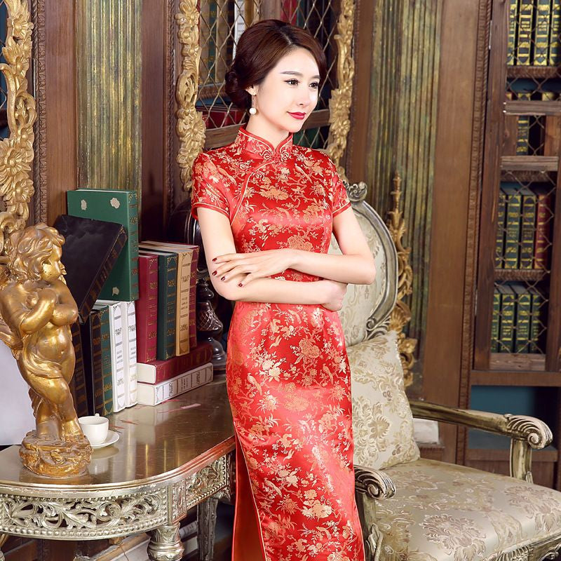 Short Sleeve Jacquard Midi Qipao