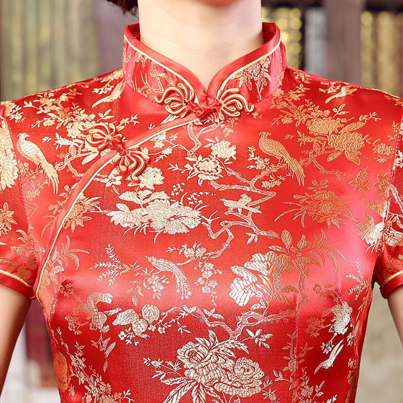 Short Sleeve Jacquard Midi Qipao
