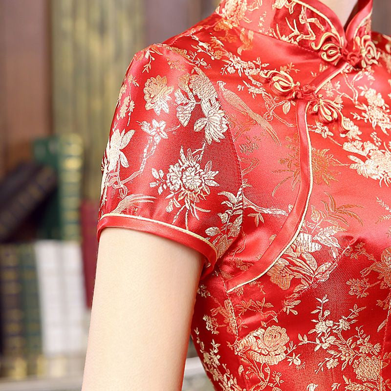 Short Sleeve Jacquard Midi Qipao