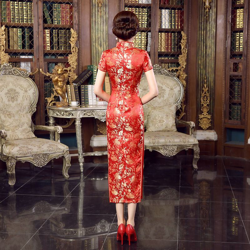 Short Sleeve Jacquard Midi Qipao