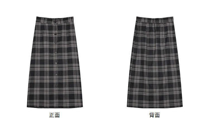 Plaid Midi Pencil Skirt