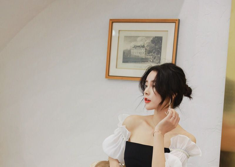 Off-Shoulder Elbow-Sleeve Maxi Sheath Dress