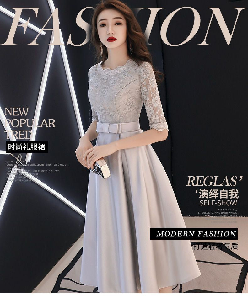 Elbow-Sleeve  A-Line Cocktail Dress