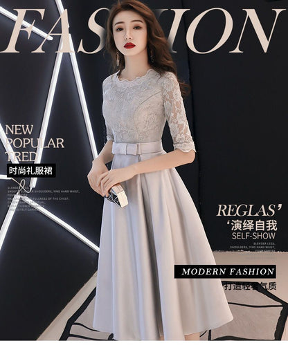 Elbow-Sleeve  A-Line Cocktail Dress