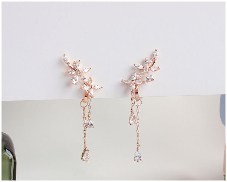 Floral Rhinestone Stud / Clip-On Earrings