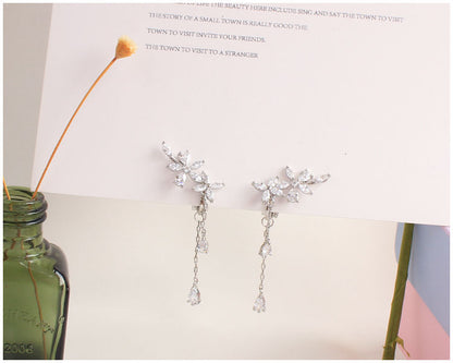 Floral Rhinestone Stud / Clip-On Earrings