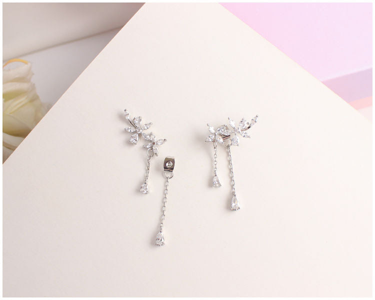 Floral Rhinestone Stud / Clip-On Earrings