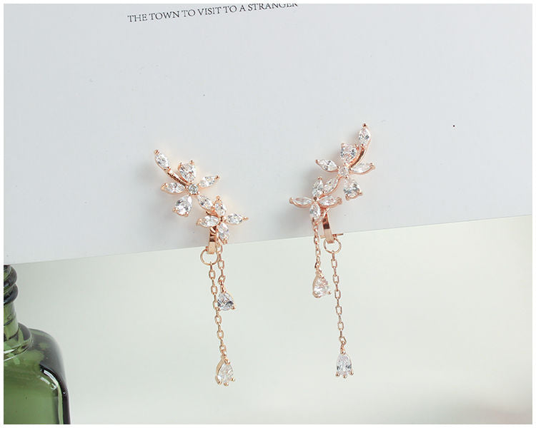 Floral Rhinestone Stud / Clip-On Earrings