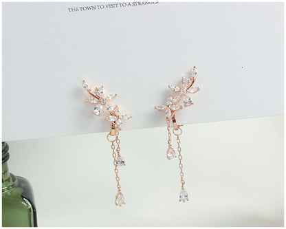 Floral Rhinestone Stud / Clip-On Earrings