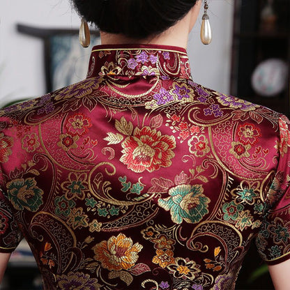 Short-Sleeve Floral Embroidered Qipao