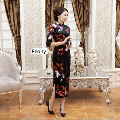 Floral 3/4-Sleeve Qipao