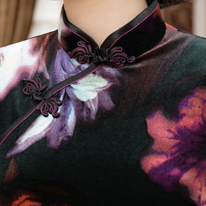 Floral 3/4-Sleeve Qipao