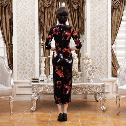 Floral 3/4-Sleeve Qipao