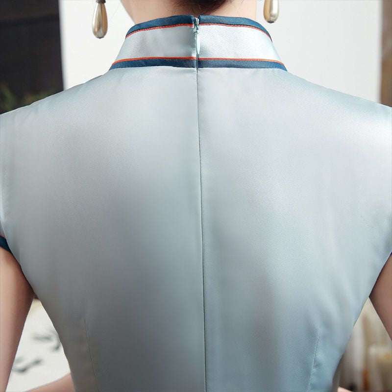 Flower Print Short-Sleeve Qipao