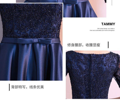 Bow Detail Elbow-Sleeve A-Line Cocktail Dress / Evening Gown