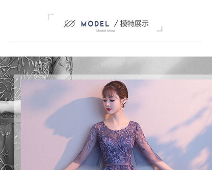 Short-Sleeve Embroidered High-Low Prom Dress