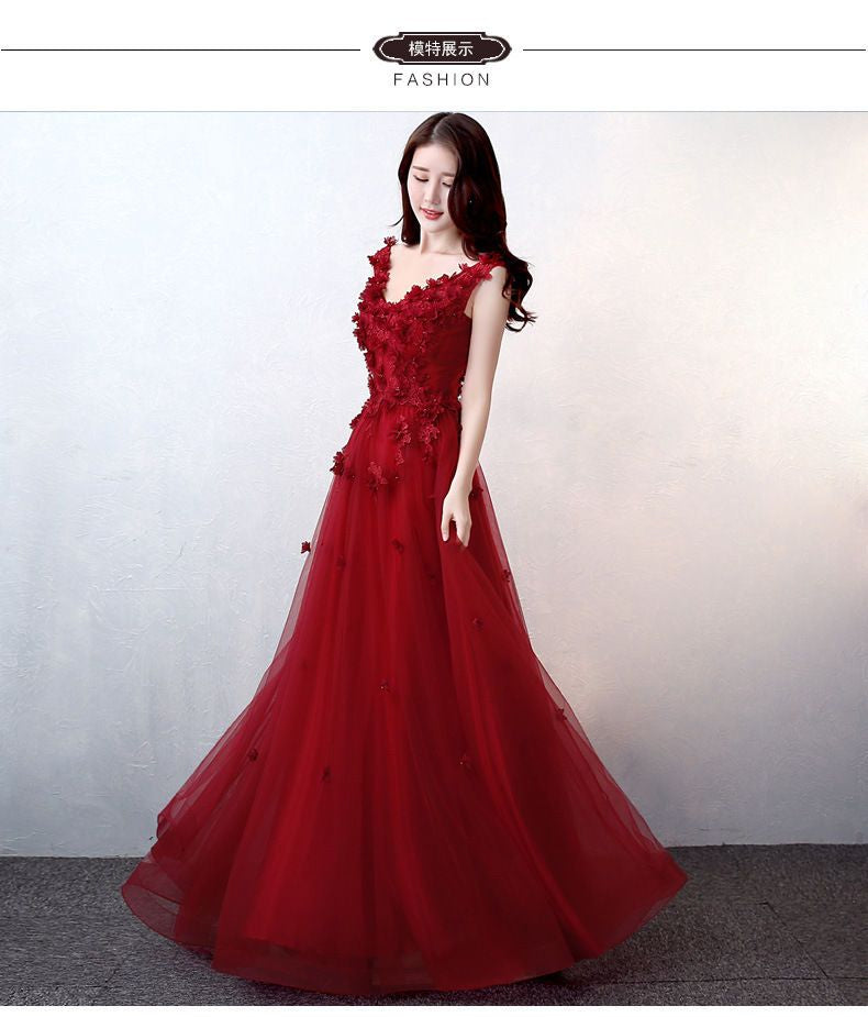 Rose Embroidered Sleeveless A-Line Evening Gown