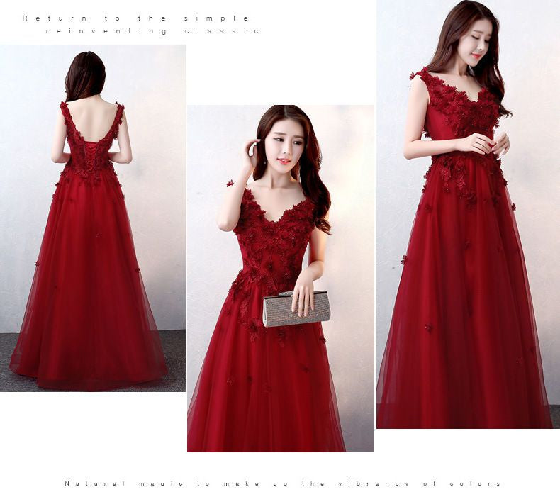 Rose Embroidered Sleeveless A-Line Evening Gown