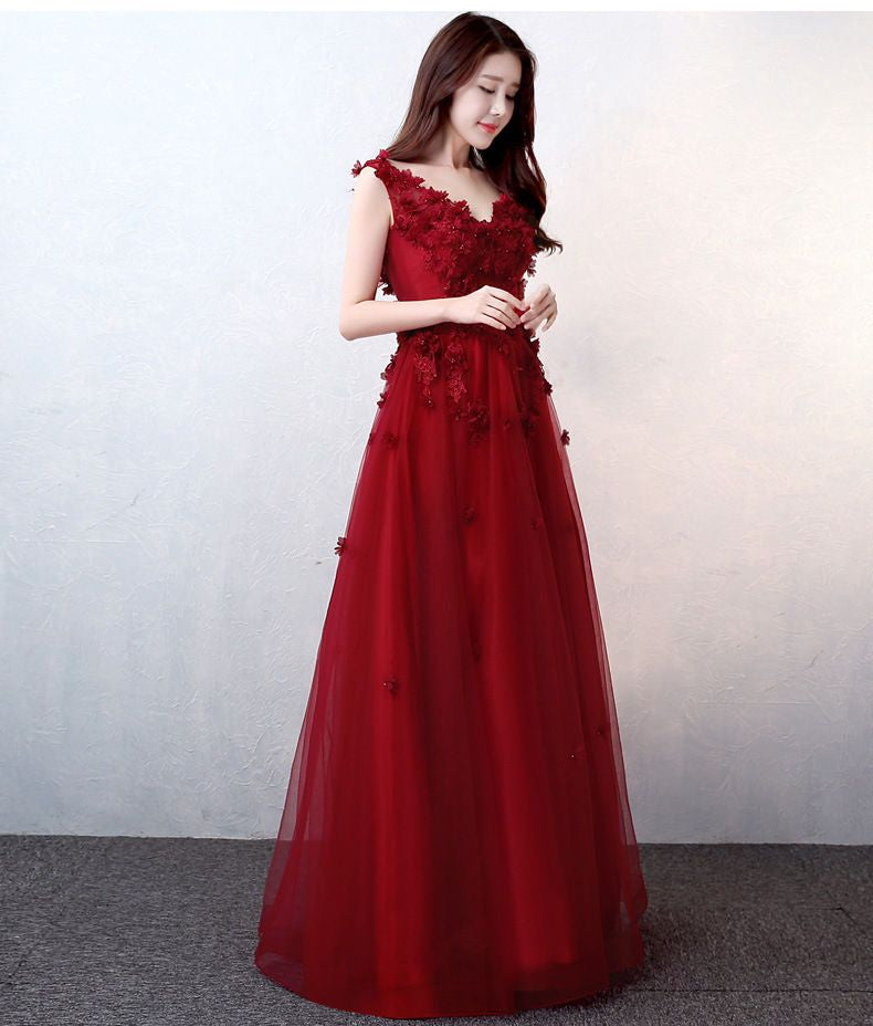 Rose Embroidered Sleeveless A-Line Evening Gown