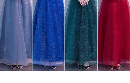 V-Neck Elbow-Sleeve A-Line Evening Gown