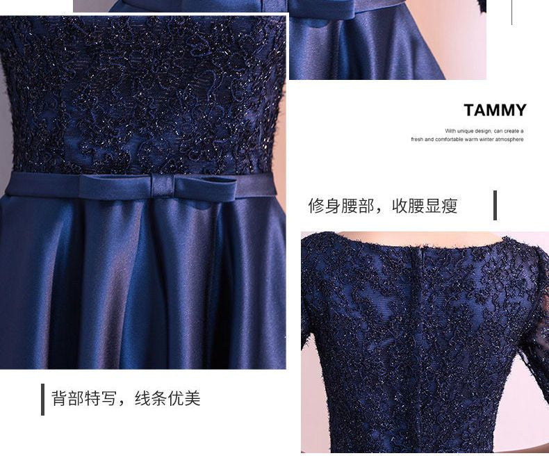 Elbow-Sleeve Embroidered A-Line Evening Gown