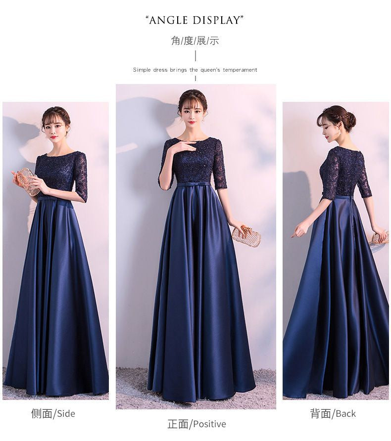 Elbow-Sleeve Embroidered A-Line Evening Gown