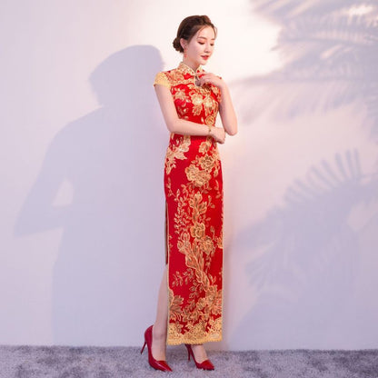 Sequined Cap-Sleeve Qipao