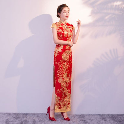 Sequined Cap-Sleeve Qipao