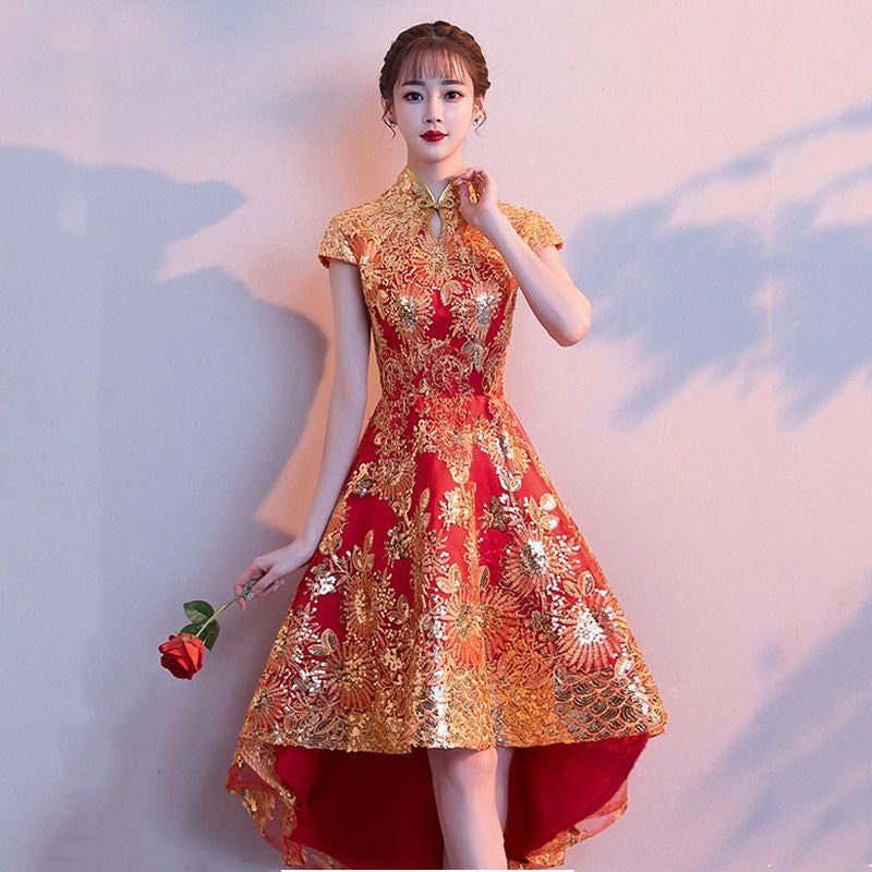 Sequined Cap-Sleeve Midi Cocktail Dress