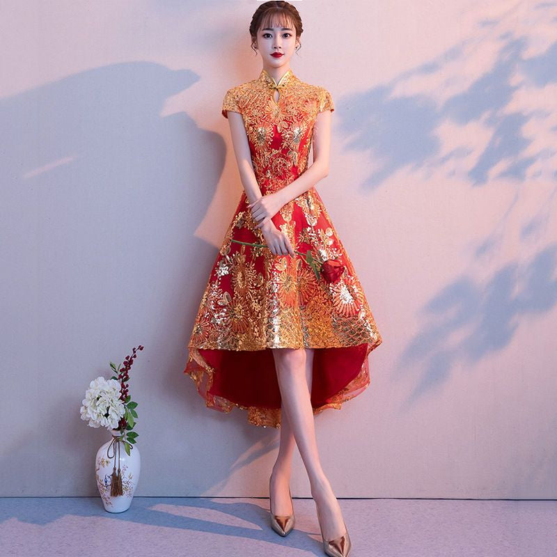 Sequined Cap-Sleeve Midi Cocktail Dress