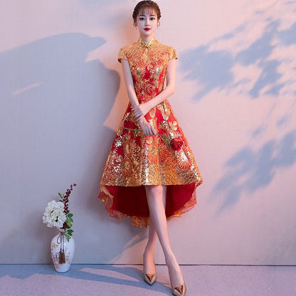 Sequined Cap-Sleeve Midi Cocktail Dress