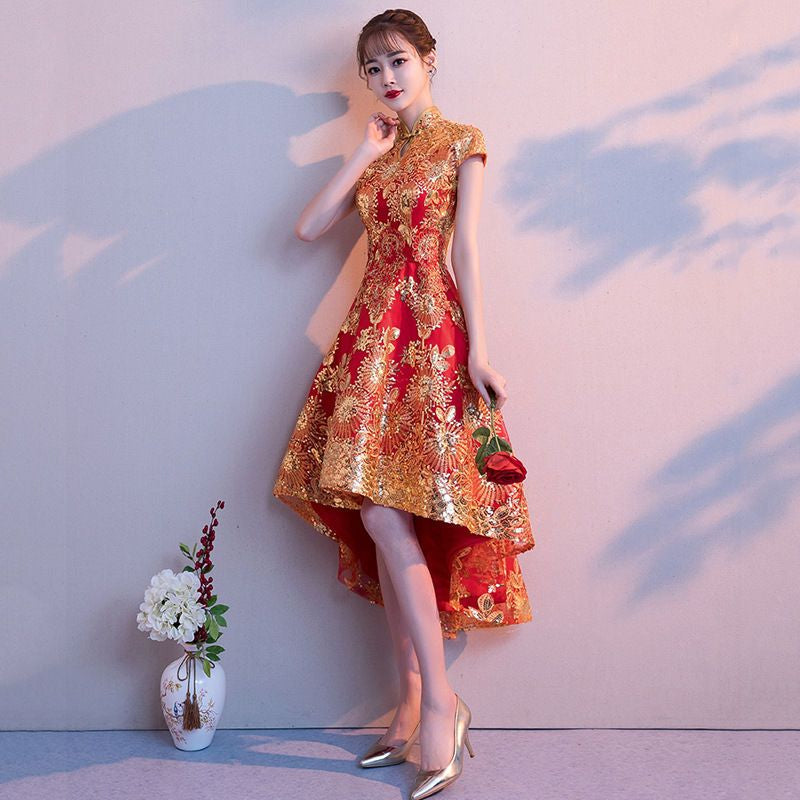 Sequined Cap-Sleeve Midi Cocktail Dress