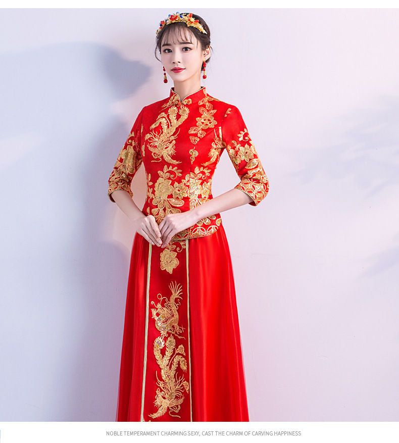 3/4-Sleeve Two-Piece Chinese Wedding Cheongsam