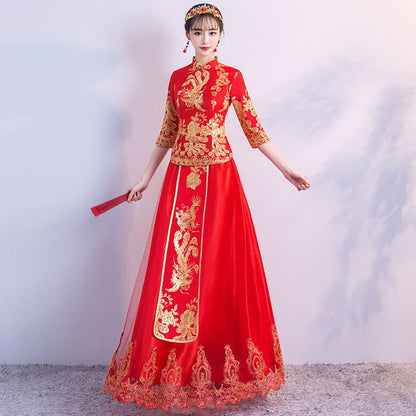 3/4-Sleeve Two-Piece Chinese Wedding Cheongsam