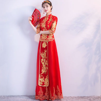 3/4-Sleeve Two-Piece Chinese Wedding Cheongsam